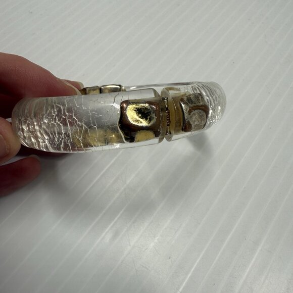 Alexis Bittar Molten Lucite Gold Hinged Cuff Bracelet Clear Transparent Statemen - Picture 3 of 6